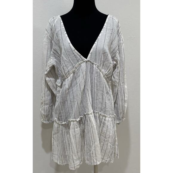 New BLUE ISLAND Stripe Cotton -Gauze Dress SZ Small Tassle Tiered - Picture 1 of 6